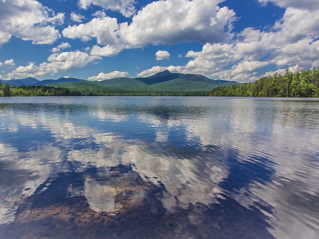 Lake and wooded hills in New Hampshire